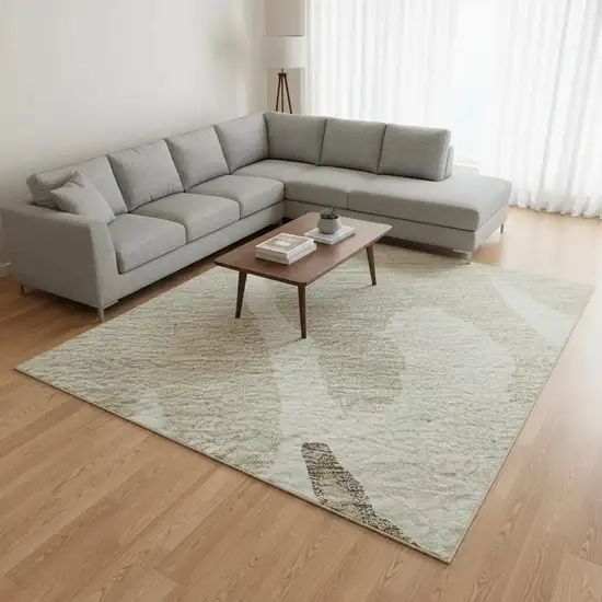 Ivory Beige And Khaki Abstract Washable Area Rug With UV Protection Photo 2