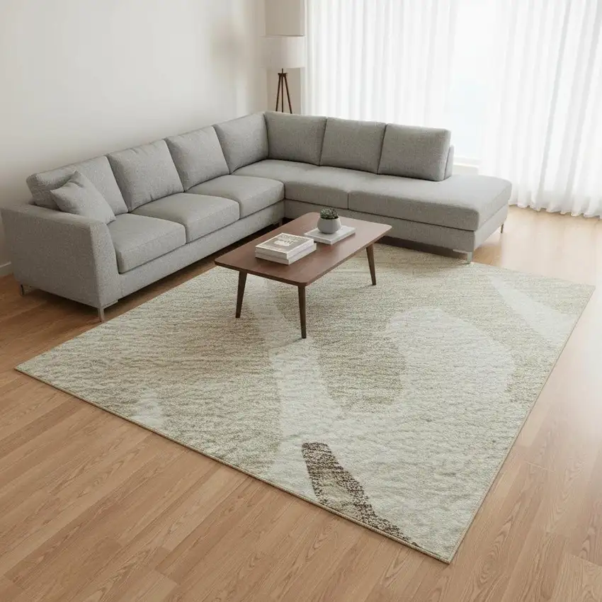 Ivory Beige And Khaki Abstract Washable Area Rug With UV Protection Photo 2