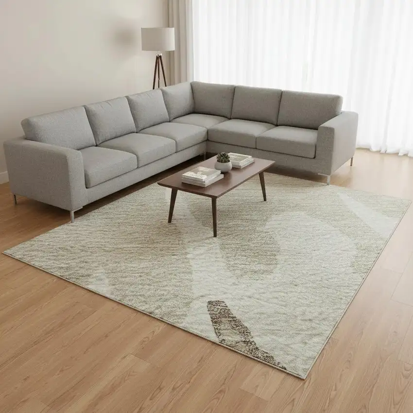 Ivory Beige And Khaki Abstract Washable Area Rug With UV Protection Photo 2