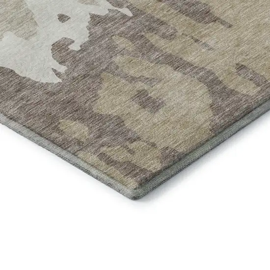 Ivory Beige And Khaki Abstract Washable Area Rug With UV Protection Photo 7