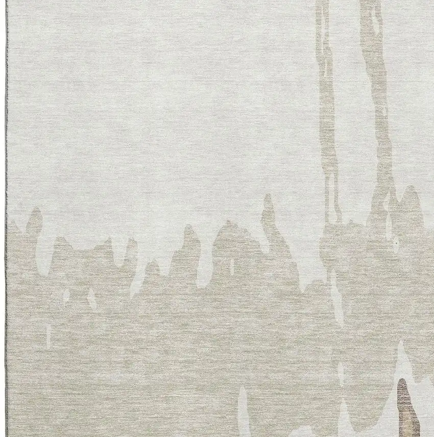 Ivory Beige And Khaki Abstract Washable Area Rug With UV Protection Photo 3
