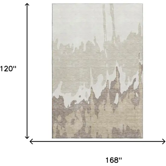 Ivory Beige And Khaki Abstract Washable Area Rug With UV Protection Photo 8