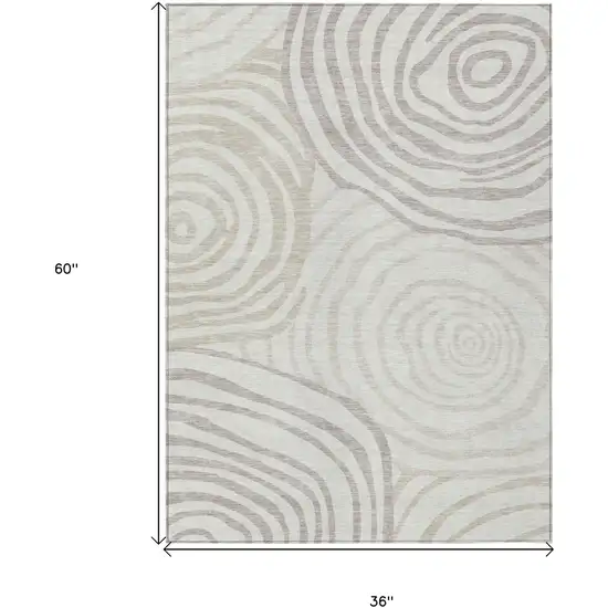 Ivory Beige And Khaki Abstract Washable Indoor Outdoor Area Rug Photo 7