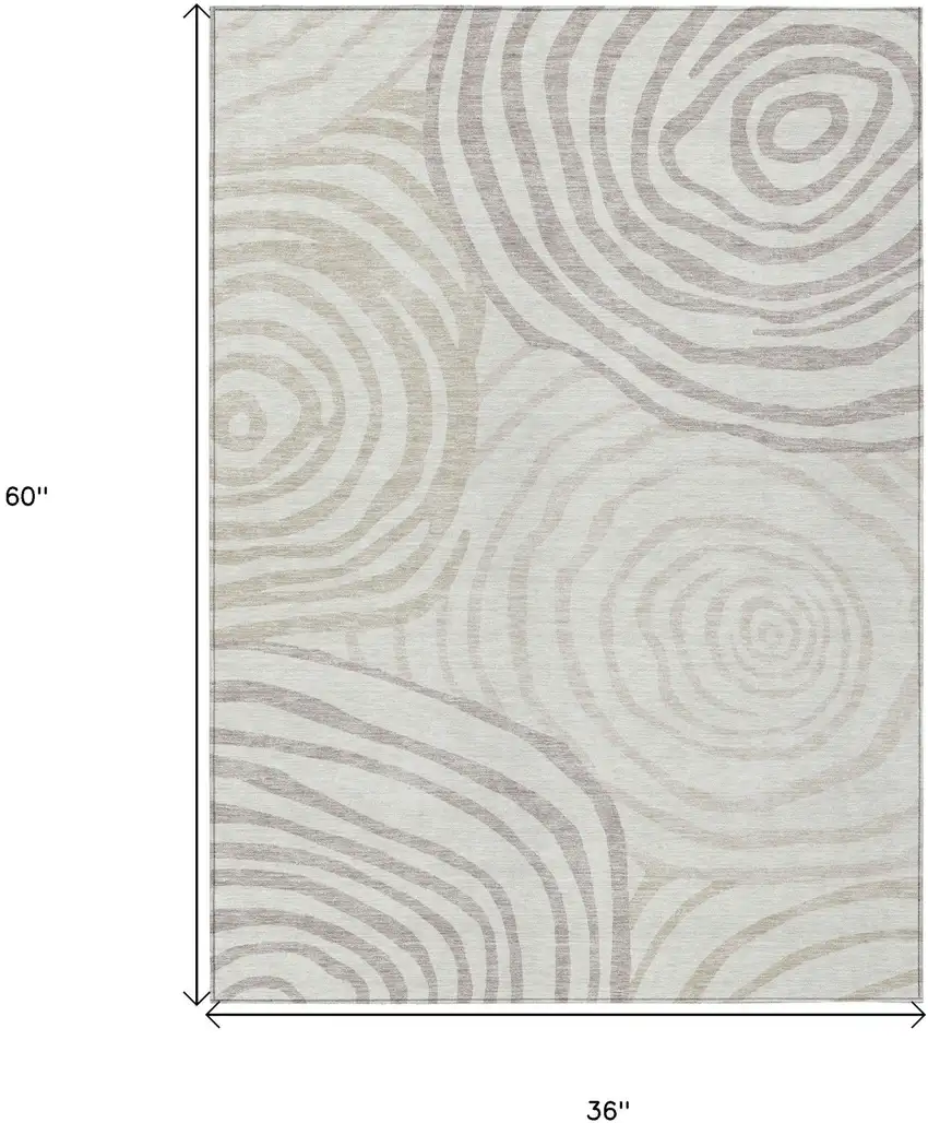 Ivory Beige And Khaki Abstract Washable Indoor Outdoor Area Rug Photo 7