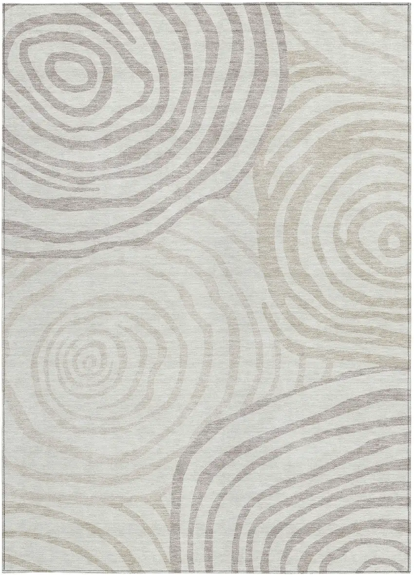 Ivory Beige And Khaki Abstract Washable Indoor Outdoor Area Rug Photo 4