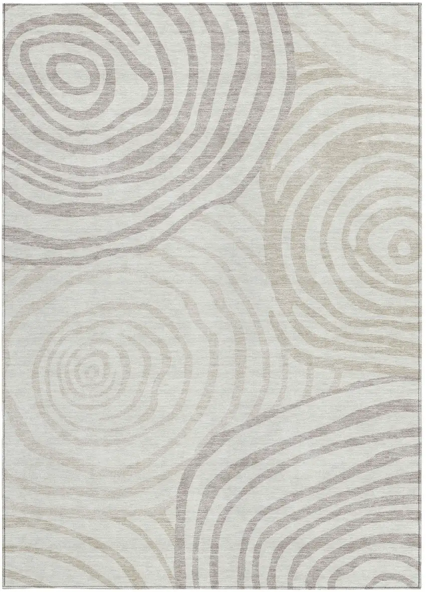 Ivory Beige And Khaki Abstract Washable Indoor Outdoor Area Rug Photo 4
