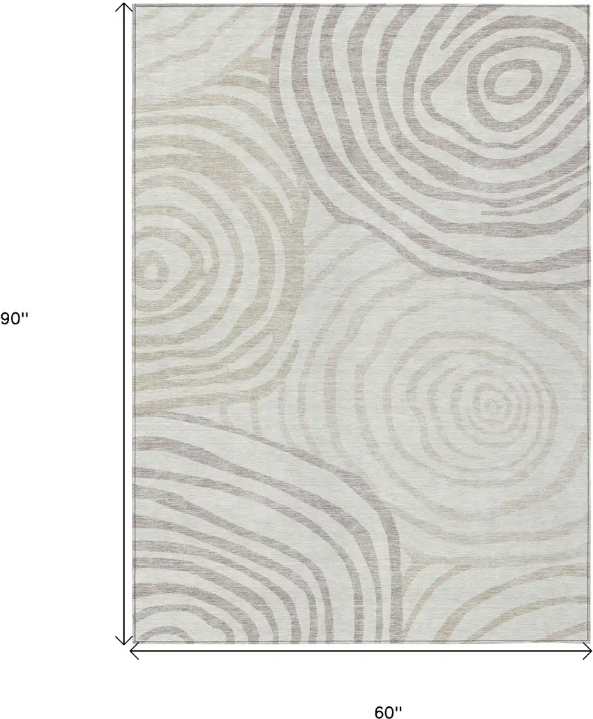 Ivory Beige And Khaki Abstract Washable Indoor Outdoor Area Rug Photo 3