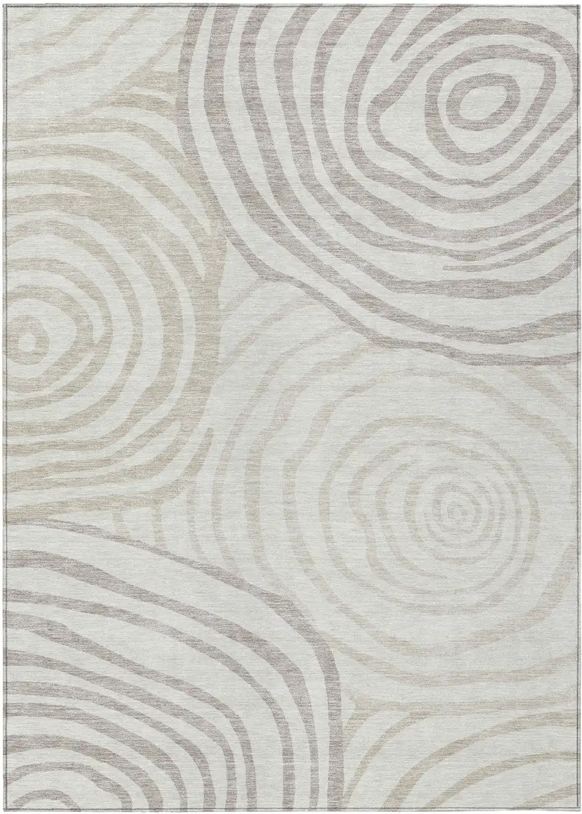 Ivory Beige And Khaki Abstract Washable Indoor Outdoor Area Rug Photo 1