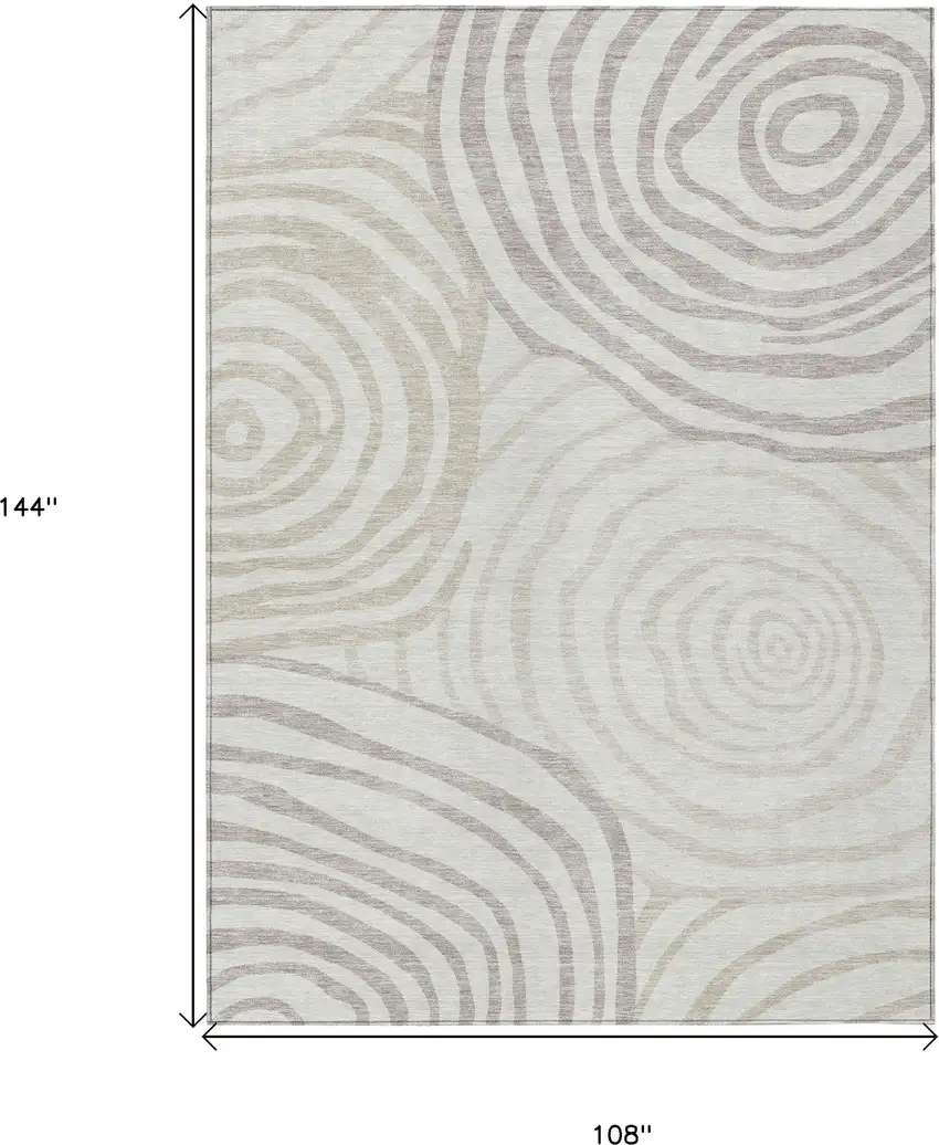 Ivory Beige And Khaki Abstract Washable Indoor Outdoor Area Rug Photo 3