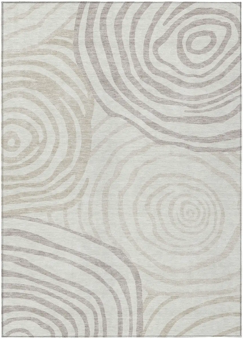 Ivory Beige And Khaki Abstract Washable Indoor Outdoor Area Rug Photo 2