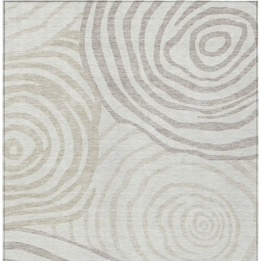 Ivory Beige And Khaki Abstract Washable Indoor Outdoor Area Rug Photo 4