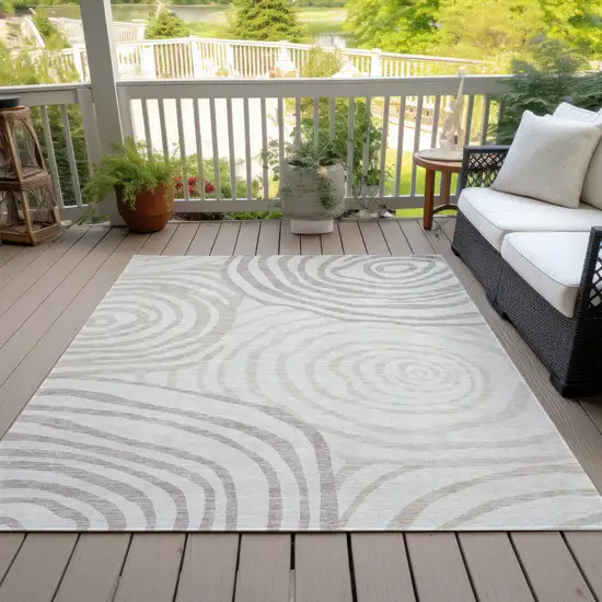Ivory Beige And Khaki Abstract Washable Indoor Outdoor Area Rug Photo 6