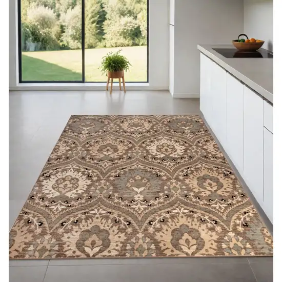 Ivory Beige And Light Blue Floral Stain Resistant Area Rug Photo 1