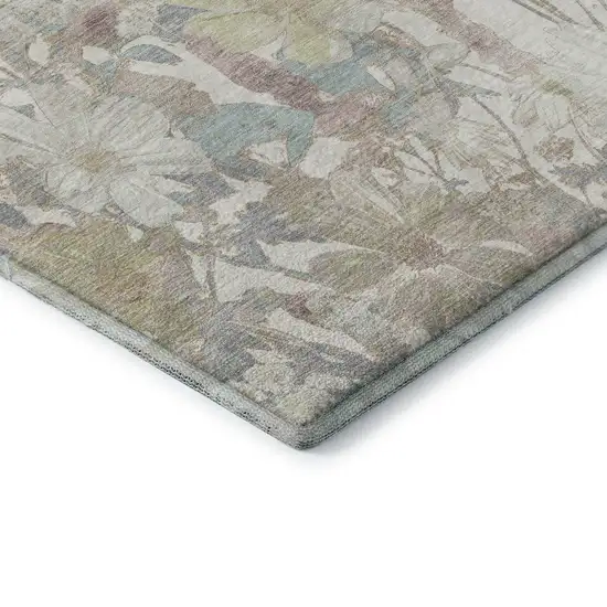 Ivory Beige And Linen Floral Washable Area Rug With UV Protection Photo 7