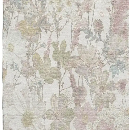Ivory Beige And Linen Floral Washable Area Rug With UV Protection Photo 2