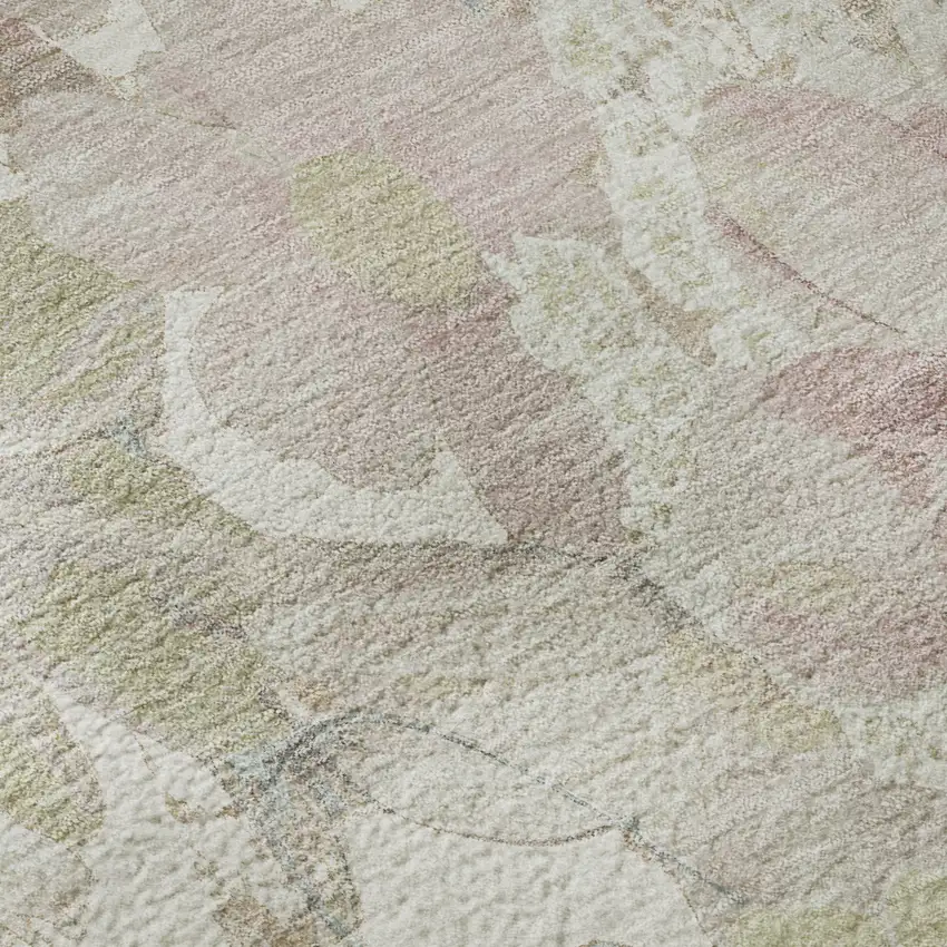 Ivory Beige And Linen Floral Washable Area Rug With UV Protection Photo 9