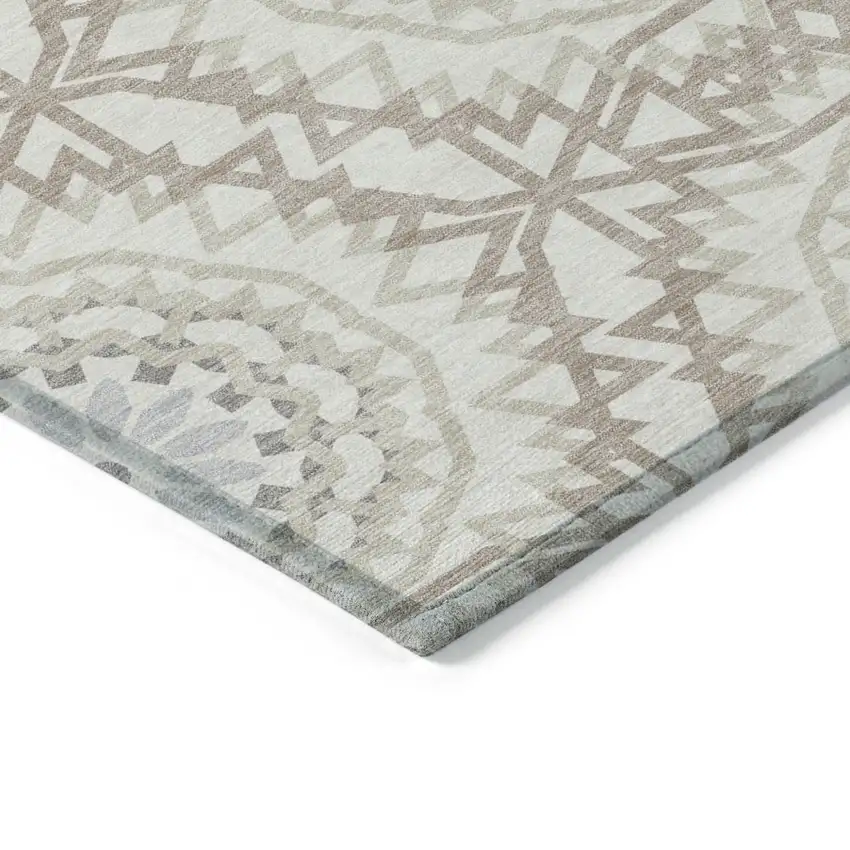 Ivory Beige And Silver Floral Medallion Washable Indoor Outdoor Area Rug Photo 4