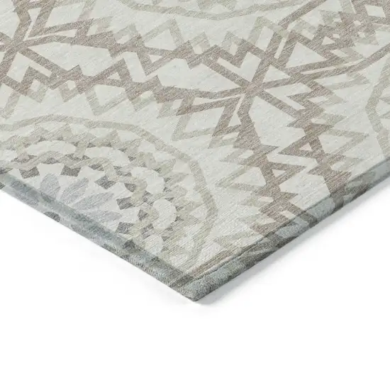 Ivory Beige And Silver Floral Medallion Washable Indoor Outdoor Area Rug Photo 4
