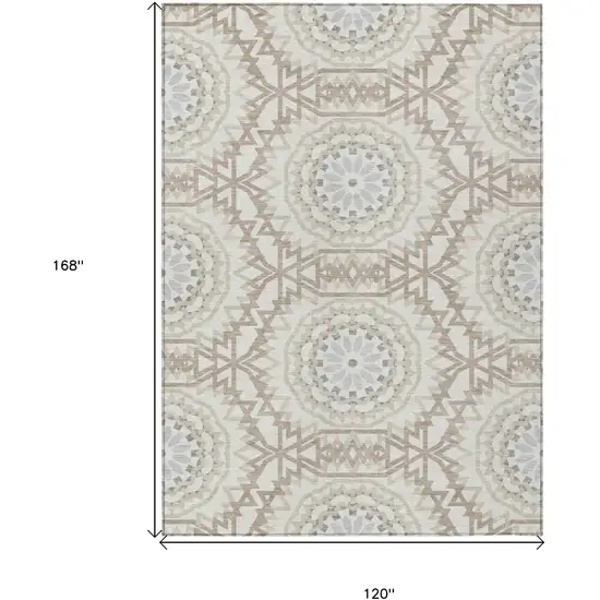 Ivory Beige And Silver Floral Medallion Washable Indoor Outdoor Area Rug Photo 3