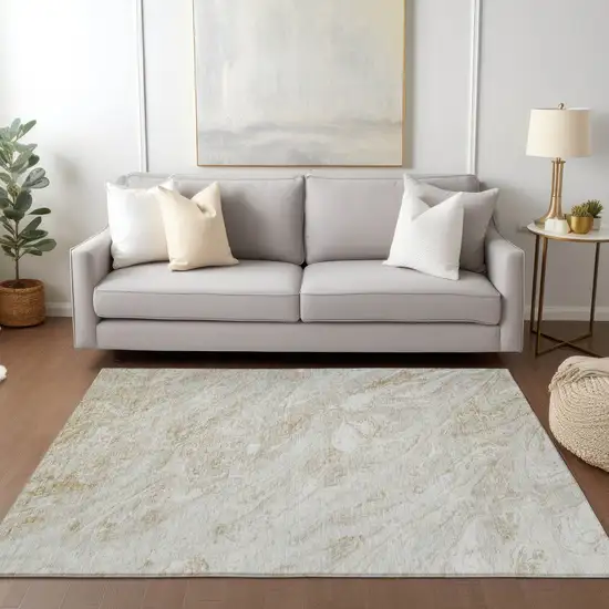 Ivory Beige And Tan Abstract Washable Indoor Outdoor Area Rug Photo 7