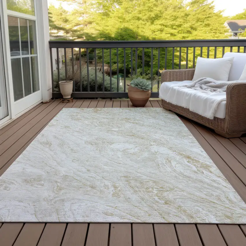 Ivory Beige And Tan Abstract Washable Indoor Outdoor Area Rug Photo 7