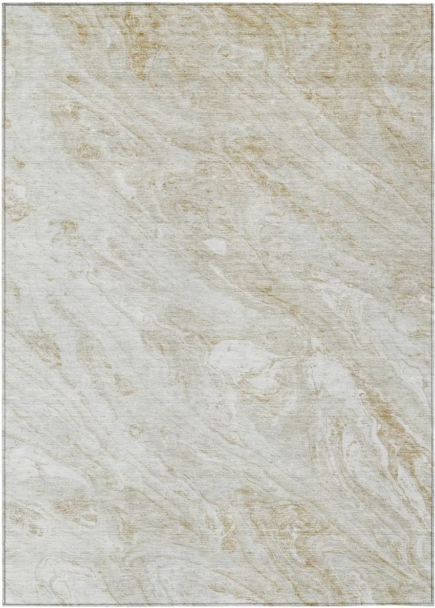 Ivory Beige And Tan Abstract Washable Indoor Outdoor Area Rug Photo 1