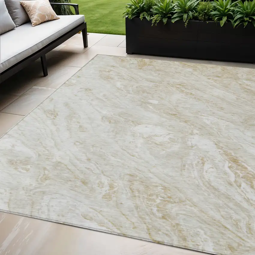 Ivory Beige And Tan Abstract Washable Indoor Outdoor Area Rug Photo 1
