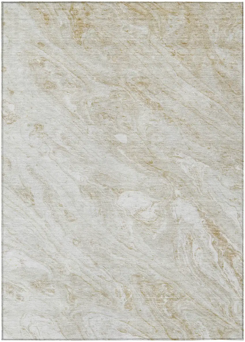 Ivory Beige And Tan Abstract Washable Indoor Outdoor Area Rug Photo 1