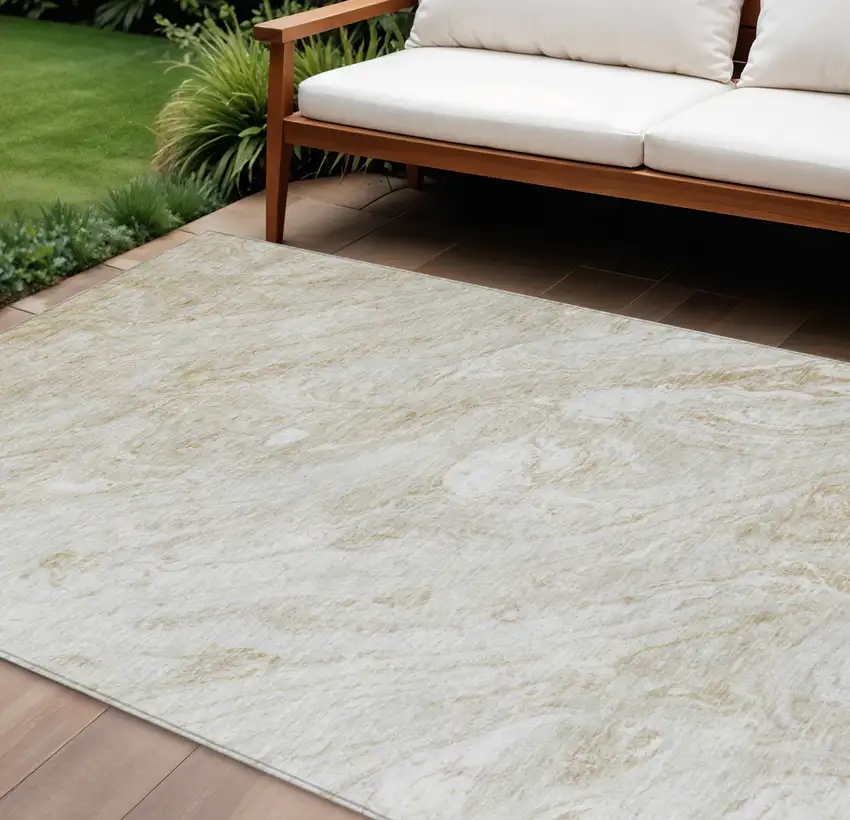 Ivory Beige And Tan Abstract Washable Indoor Outdoor Area Rug Photo 1