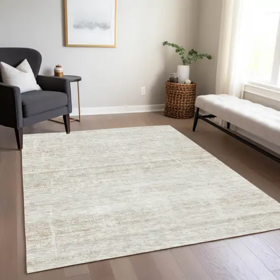 Ivory Beige And Tan Abstract Washable Indoor Outdoor Area Rug Photo 7