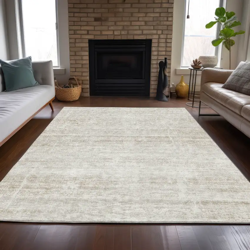 Ivory Beige And Tan Abstract Washable Indoor Outdoor Area Rug Photo 6
