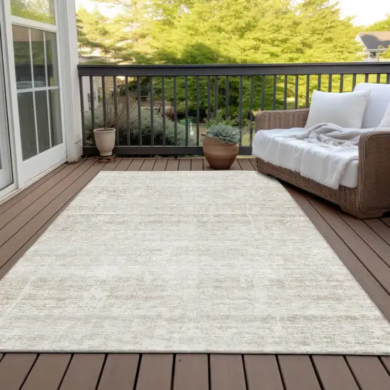 Ivory Beige And Tan Abstract Washable Indoor Outdoor Area Rug Photo 5