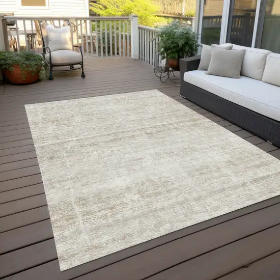 Ivory Beige And Tan Abstract Washable Indoor Outdoor Area Rug Photo 9