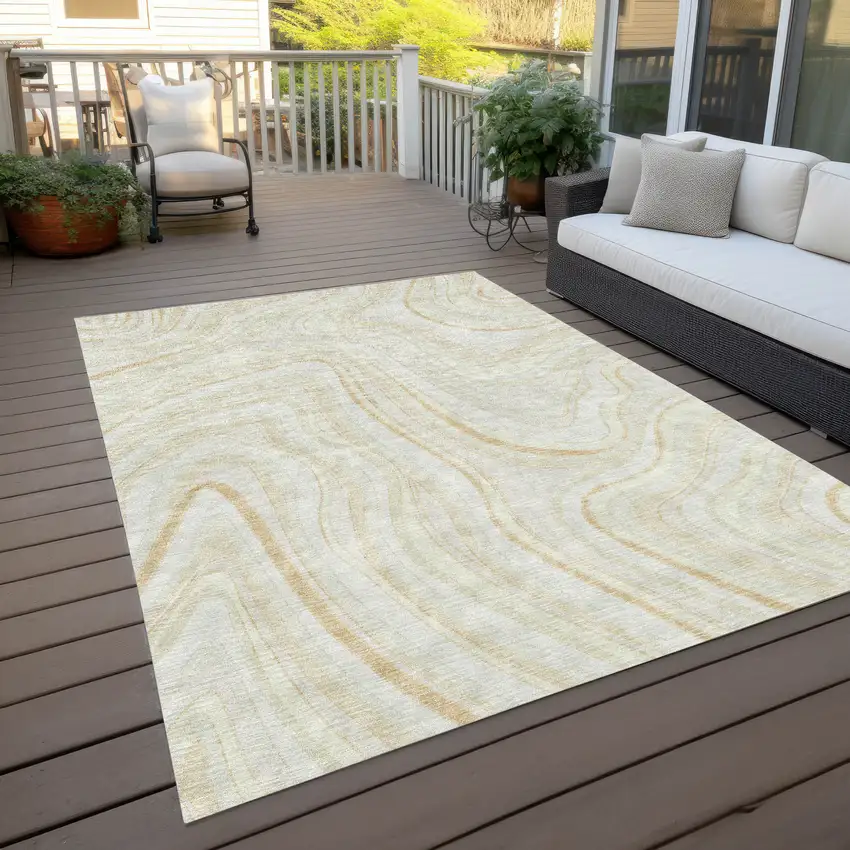 Ivory Beige And Tan Abstract Washable Indoor Outdoor Area Rug Photo 9