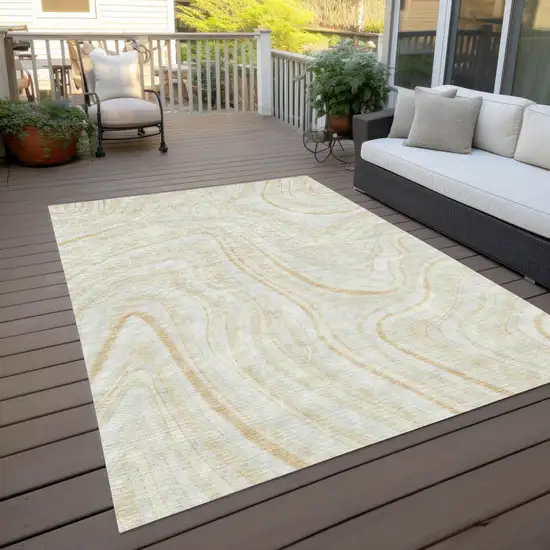 Ivory Beige And Tan Abstract Washable Indoor Outdoor Area Rug Photo 9