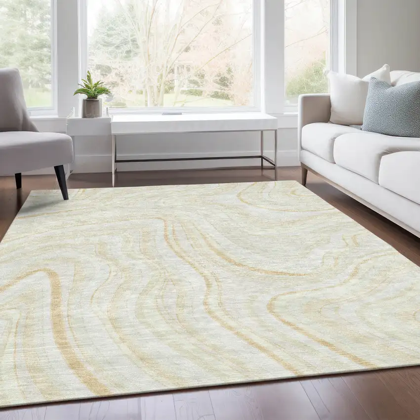 Ivory Beige And Tan Abstract Washable Indoor Outdoor Area Rug Photo 7