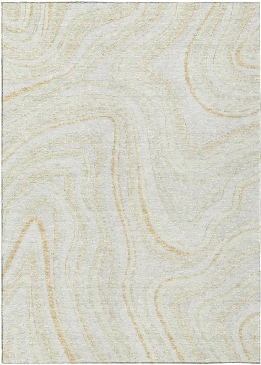 Ivory Beige And Tan Abstract Washable Indoor Outdoor Area Rug Photo 1