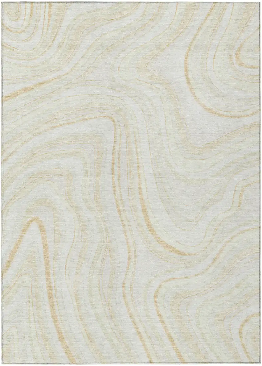 Ivory Beige And Tan Abstract Washable Indoor Outdoor Area Rug Photo 1