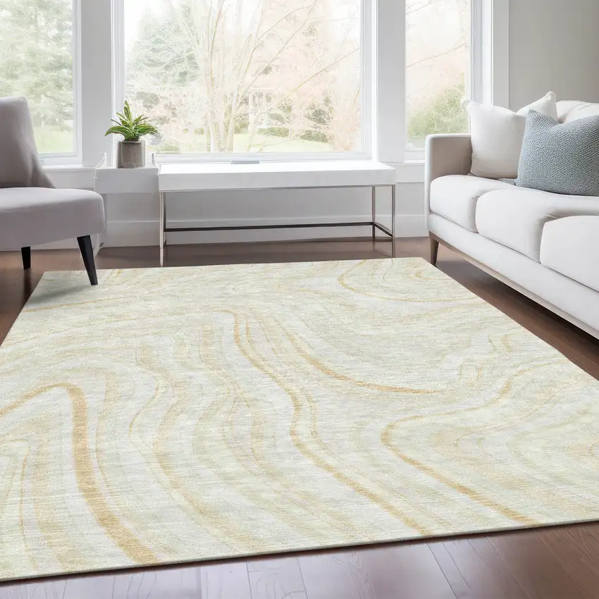 Ivory Beige And Tan Abstract Washable Indoor Outdoor Area Rug Photo 7