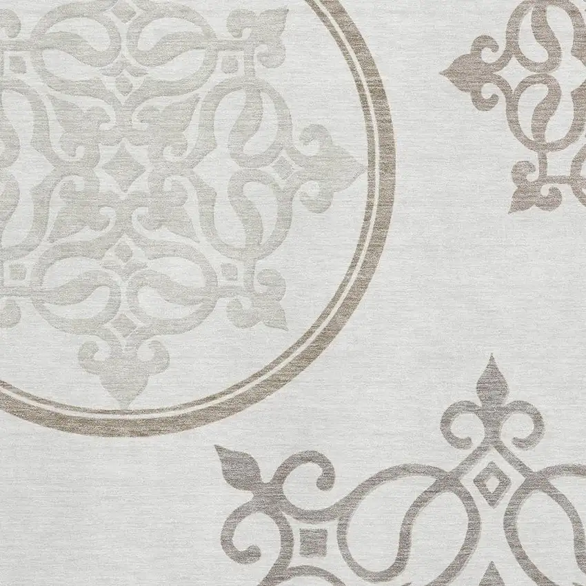 Ivory Beige And Tan Floral Medallion Washable Area Rug With UV Protection Photo 3