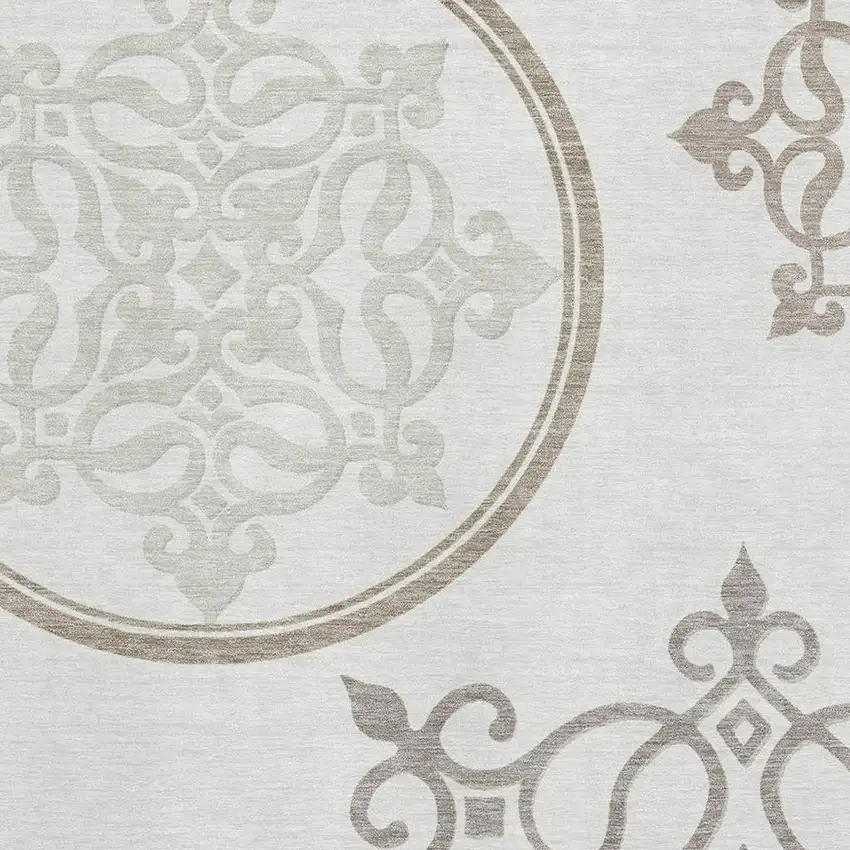 Ivory Beige And Tan Floral Medallion Washable Area Rug With UV Protection Photo 3