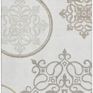 Photo of Ivory Beige And Tan Floral Medallion Washable Area Rug With UV Protection
