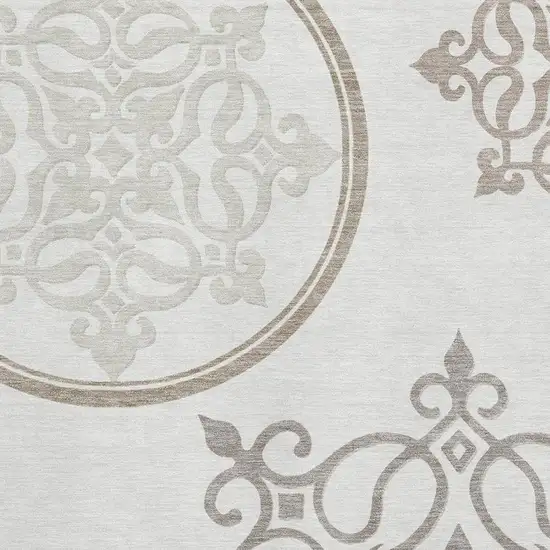 Ivory Beige And Tan Floral Medallion Washable Area Rug With UV Protection Photo 3