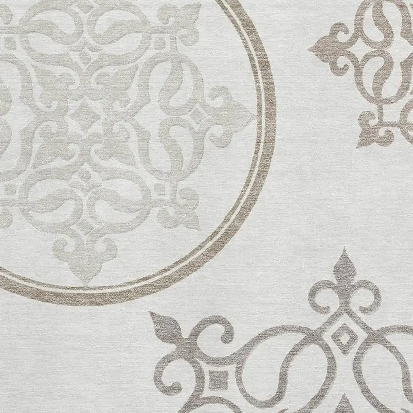 Ivory Beige And Tan Floral Medallion Washable Area Rug With UV Protection Photo 3