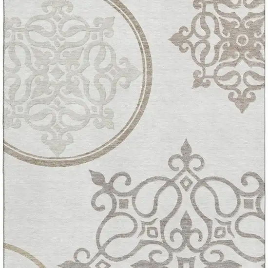 Ivory Beige And Tan Floral Medallion Washable Area Rug With UV Protection Photo 4