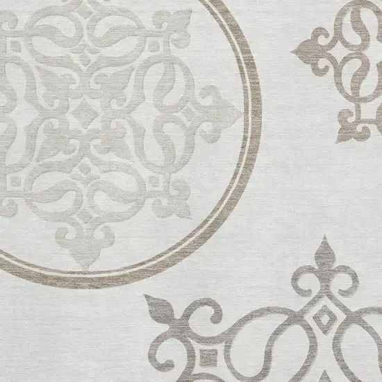 Ivory Beige And Tan Floral Medallion Washable Area Rug With UV Protection Photo 3