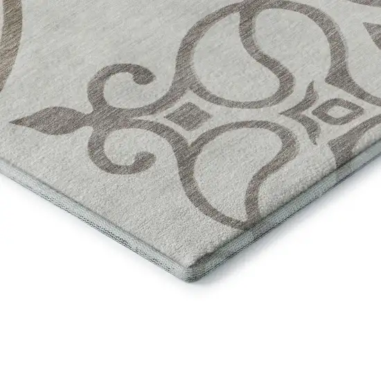 Ivory Beige And Tan Floral Medallion Washable Area Rug With UV Protection Photo 8