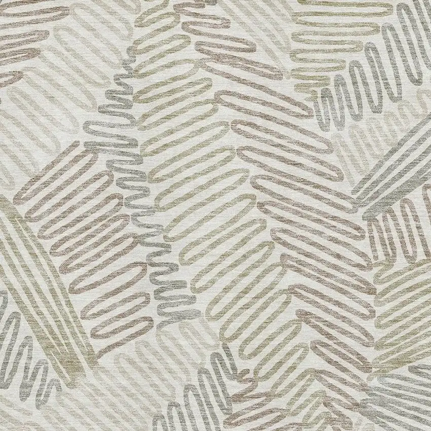 Ivory Beige And Tan Floral Washable Area Rug With UV Protection Photo 3