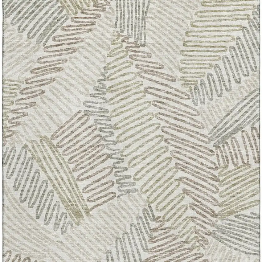 Ivory Beige And Tan Floral Washable Area Rug With UV Protection Photo 4