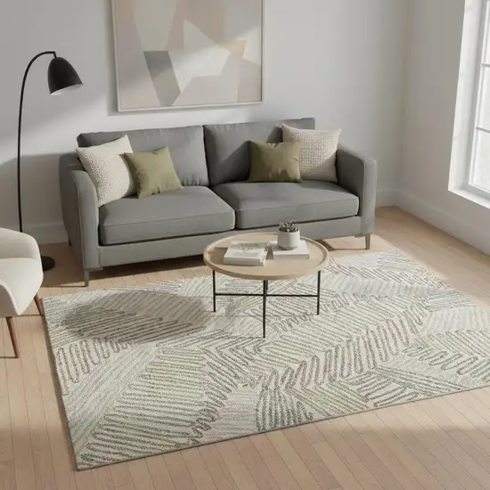 Ivory Beige And Tan Floral Washable Area Rug With UV Protection Photo 2